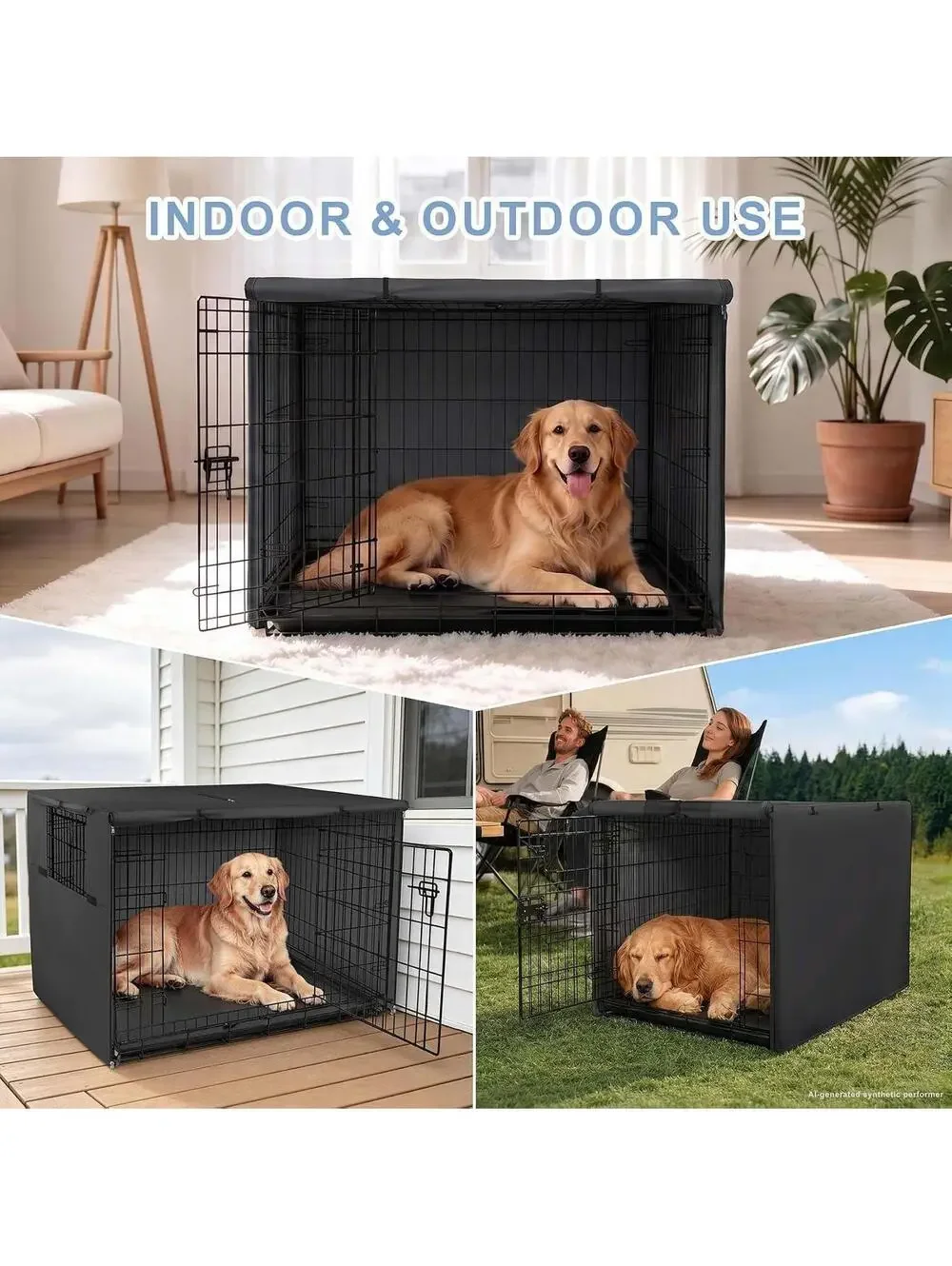 Dog Crate Cover - 48 Inch, Black Oxford Cloth, Windproof, Breathable